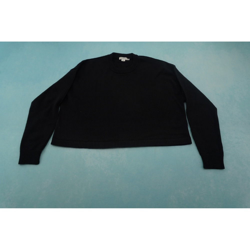 Good American Womens Black Knit Cropped Crewneck Sweater Size M Boxy Fit